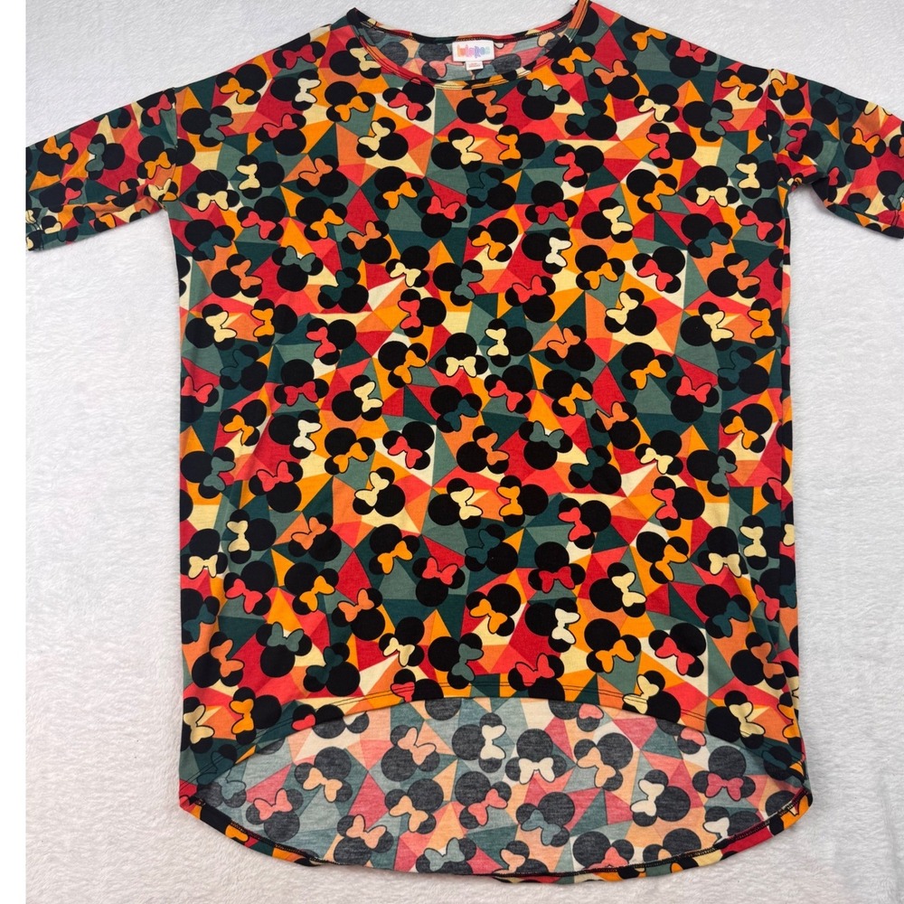 LuLaRoe Disney Irma Tunic Top XS Minnie Mouse Geometric High Low Short Sleeve